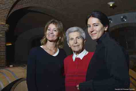 Sisters Enrica and Elisa Scavino with their beloved Aunt Angela in the cantina of their family winery, Paolo Scavino in Barolo. 