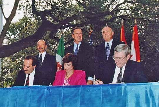 NAFTA Initialing Ceremony, October 1992 by George Bush presidential library and museum Public domain via Wikimedia Commons.