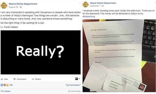 The Weare Police Department’s Facebook page: the reaction to the theft and when the flamingos were returned.