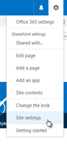 Office 365 Settings Drop Down Menu