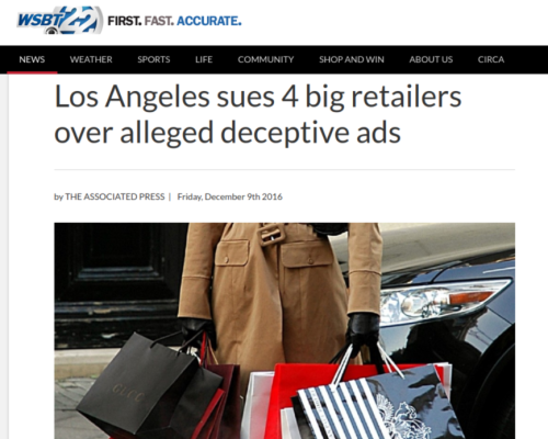 Los Angeles sues 4 big retailers over alleged deceptive ads WSBT