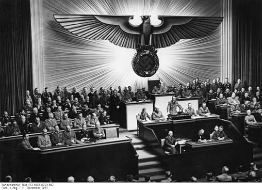 Adolf Hitler declaring war on the United States at the German Reichstag, Berlin, 11 Dec 1941 [Photo: German Federal Archive Bild 183-1987-0703-507]