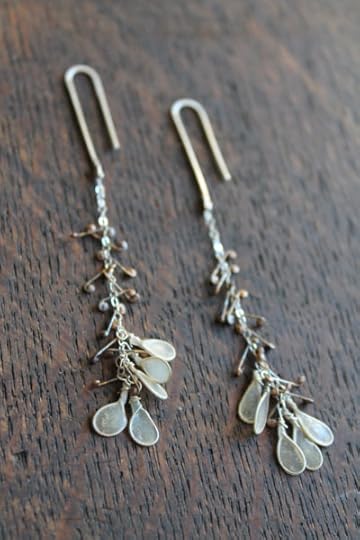 Frond Earrings: Sterling silver with abaca paper dewdrops. 