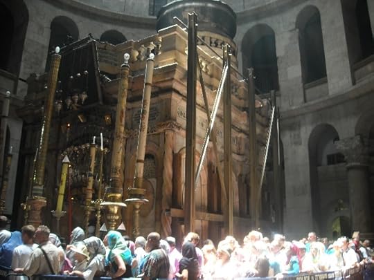 Caption: Tourists continue to flock to the Christian shrines in the Holy Land (as here at the Church of the Holy Sepulchre). But how long will there remain indigenous Christians to maintain them? Photo credit: Paul Rowe.
