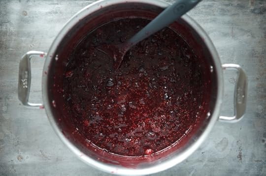 Finished holiday berry jam in the pot.