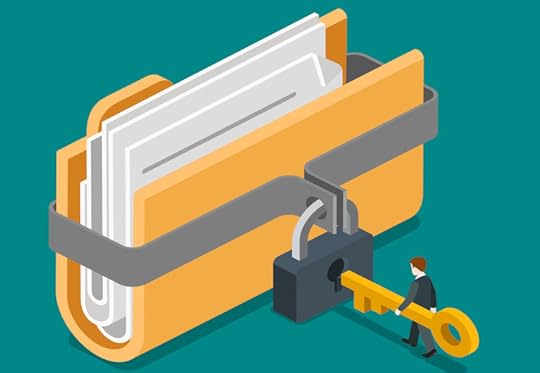 Unlock folder secure data file document with lock key icon. Flat 3d isometry isometric web vector illustration.