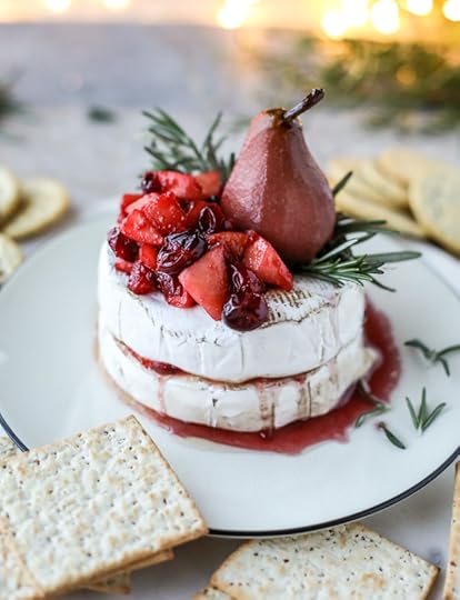 winter fruit stuffed brie with a pinot poached pear I howsweeteats.com 