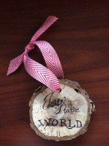 Making Christmas ornaments out of tree branches, step 3