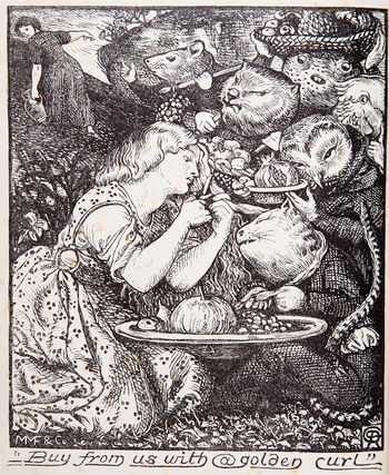 Goblin Fruit by Dante Gabriel Rossetti,<br />an illustration for ''Goblin Market'' by his sister, Christina Rosetti