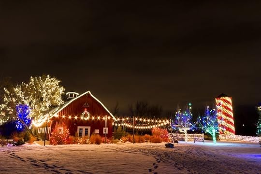 16860529 - historic farm decorated with christmas lights.