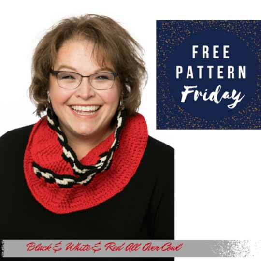 Free Crochet Cowl Pattern-Black & White & Red All Over Cowl with Marly Bird