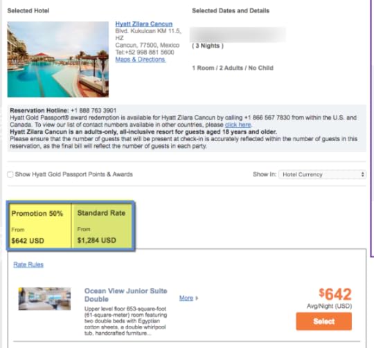 Ocean View Junior Suites were selling for $641 a night + taxes and fees