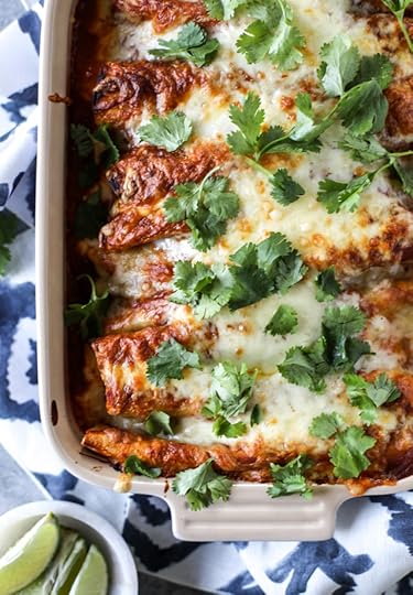 cheesy pork enchiladas with 10 minutes smoky enchilada sauce I howsweeteats.com 
