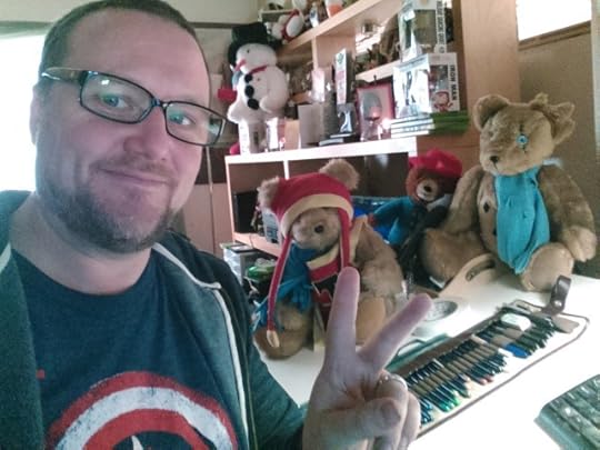 Nick Davis, Tristan the Teddy Bear and Mr Button at Alt World Studios HQ