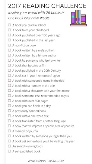 2017 Reading Challenge! Are you ready for a 2017 reading challenge? Click through to get your 26-book and 52-book challenge checklists...