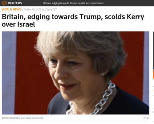Britain edging towards Trump scolds Kerry over Israel Reuters