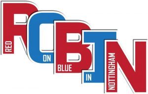 Logo for ROBIN Event (Red On Blue In Nottingham)