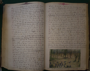 Pages from Andrew's remarkable memoir, together with his sketch of the Battle of Cedar Creek (Damian Shiels)
