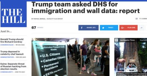 Trump team asked DHS for immigration and wall data report TheHill