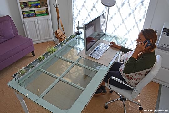 Shirley Bovshow Door Desk on phone