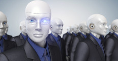 Robots dressed in a business suit