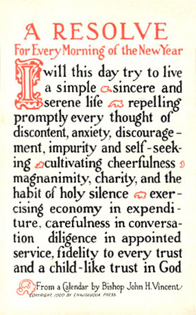 A calligraphic card of a traditional New Year's Resolution from 1915