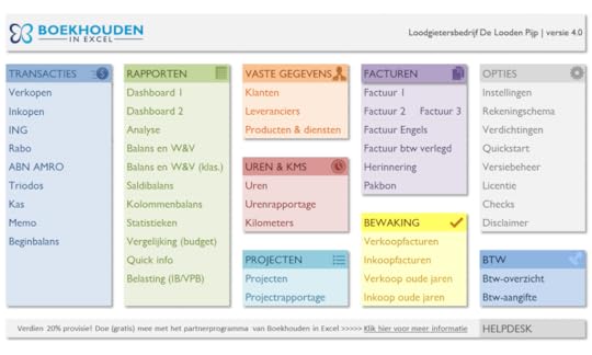 Boekhouden in Excel 4.0 menu