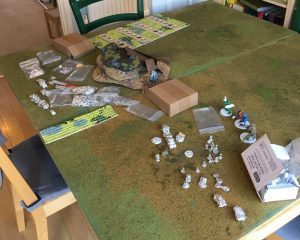 Table piled with various scenery