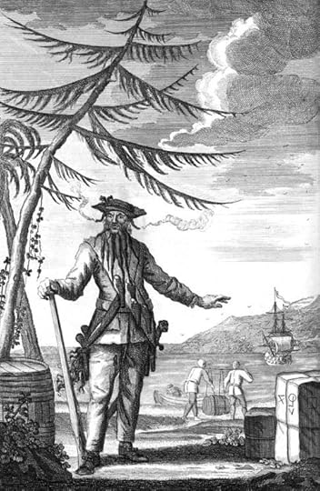 Engraving of Captain Teach, also known as Blackbeard the Pirate, 1736. Public Domain via Wikimedia Commons.