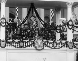 Calvin Coolidge speaks at his inauguration on March 4, 1925, National Photo Company Collection, Prints and Photographs Division.