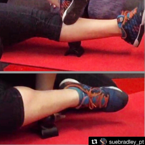 sue bradley pt using the uball on her calf