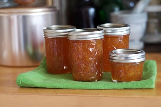 Finished jars of meyer lemon grapefruit marmalade