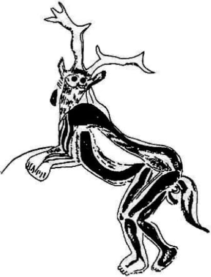 Figure 2. The Sorcerer from Cave at Trois-Frères, France with the ears of a wolf, the eyes of an owl, the antlers of a stag, the tail of a horse, the claws of a lion, and the feet, legs and body of a human being.