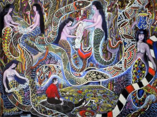 Figure 9. Painting by Pablo Amaringo as a result of an ayahuasca experience showing the prevalence of snakes. https://grahamhancock.com/galleries/supernatural-amaringo/ .