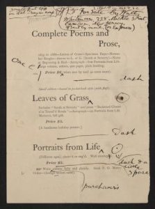 Walt Whitman, edited page proof for advertising circular, 