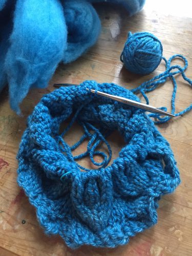 Cjkoho Designs, BFL and my cowl in progress.