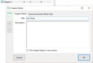 The Chapter Details Settings Screen in yWriter