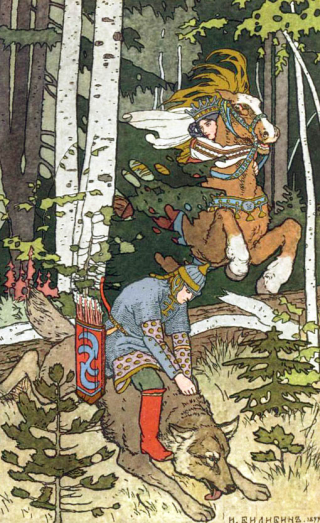 Ivan and Grey Wolf by Ivan Bilibin (1876-1942)