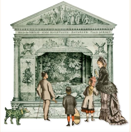 French constructed paper theater, 19th-early 20th century; dog cut-out, Spanish theater accessories, late 19th-20th century; family cut-outs, French constructed paper theater, 19th-early 20th century; photos Polina Smutko, courtesy Museum of International Folk Art