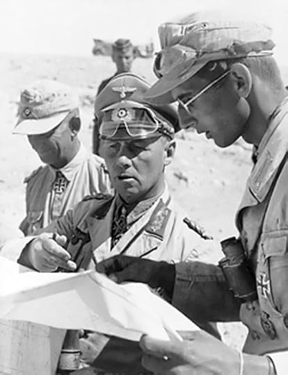 Field Marshal Erwin Rommel, Commander of the German forces in North Africa, with his aides during the desert campaign, 1942 (German Federal Archive: Bild 101I-785-0287-08)