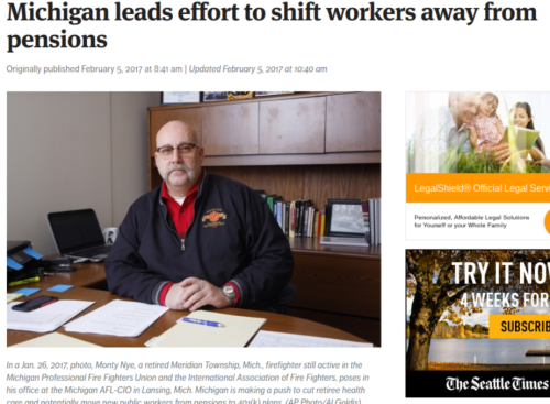 Michigan leads effort to shift workers away from pensions The Seattle Times