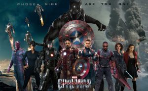 Civil War shows several of the Avengers characters, divided by sides
