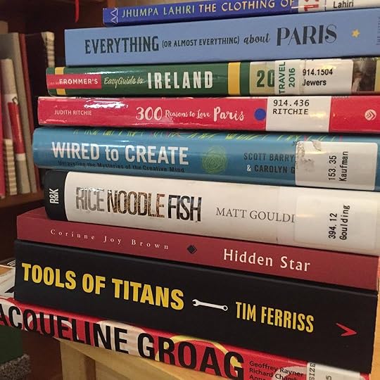 This weeks stack of books. Yes I am reading all of these. There's a whole other stack of books I'm not actually reading. In the stack you will see hints of where I am traveling this year, hints about an e-book I am writing and the art I am making, the novel of a friend, and a book related to my overall goal of thinking more creatively. I am such a book glutton and love how the books I read change my life in such a direct way.