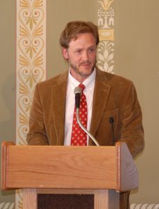 Joshua Caffery, presenting his Alan Lomax Fellow Lecture for the Library’s John W. Kluge Center on April 23, 2014. Photo by Stephen Winick for AFC.