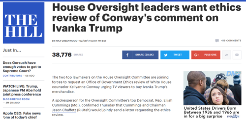 House Oversight leaders want ethics review of Conway s comment on Ivanka Trump TheHill