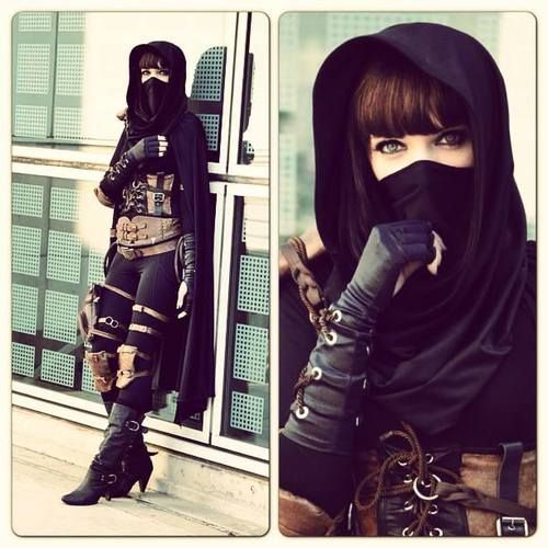 Image result for eye color:brown hair color:brown is wearing an assassin outfit in black