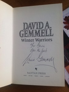 A signed frontis of Winter Warriors by David Gemmell