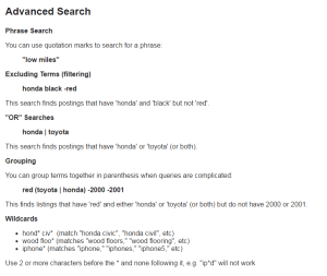 craigslist advanced search information