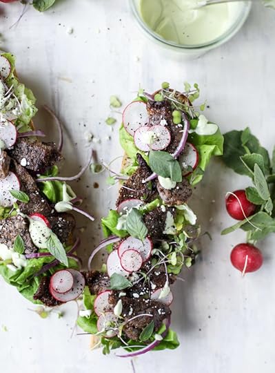 open faced steak sandwich with avocado horseradish I howsweeteats.com 