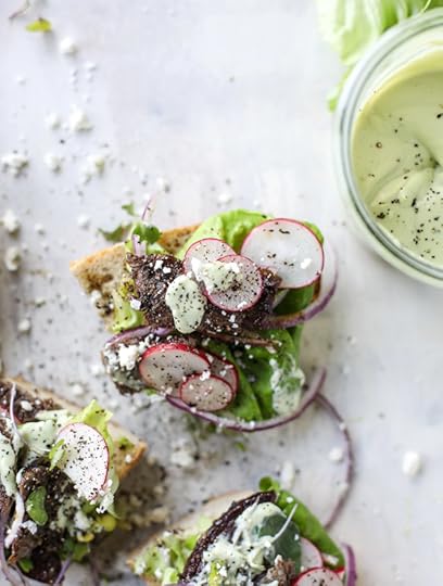 open faced steak sandwich with avocado horseradish I howsweeteats.com 